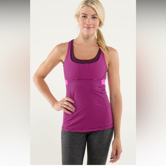 Lululemon Stuff Your Bra Tank Top II in Hyper Stripe Raspberry Glo Light Size 8 - Picture 1 of 10